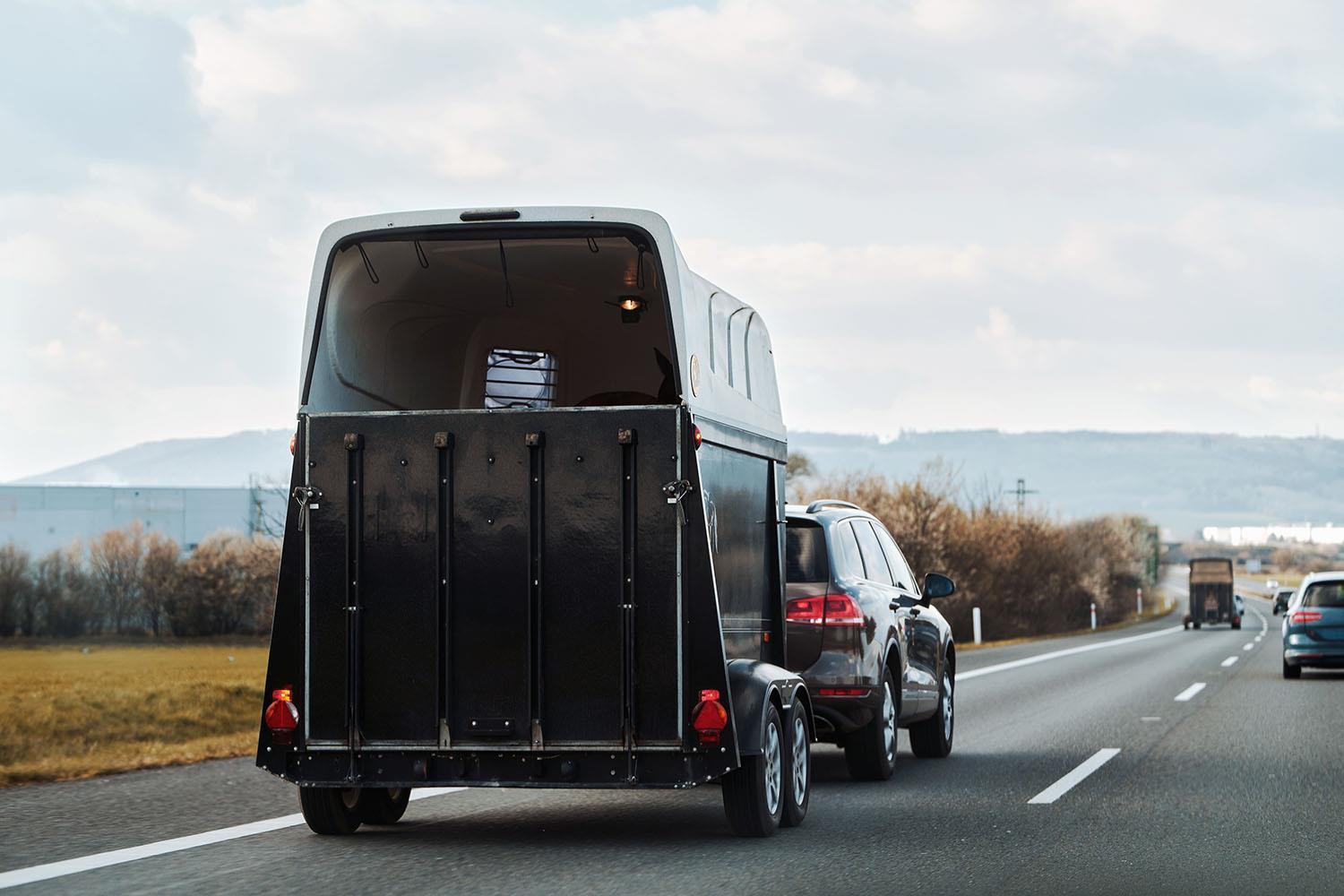 Ansicht der Rückseite eines Pferdetransporters