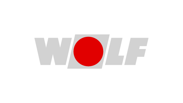 LOGO Unternehmen WOLF graue Schrift mit rotem Punkt